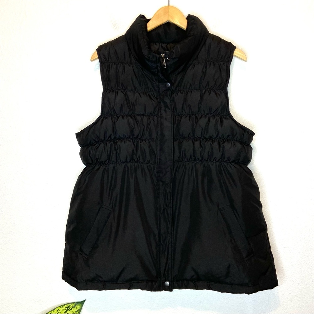 J. Jill Black Down Puffer Vest XL Zip front Mock Neck Vest